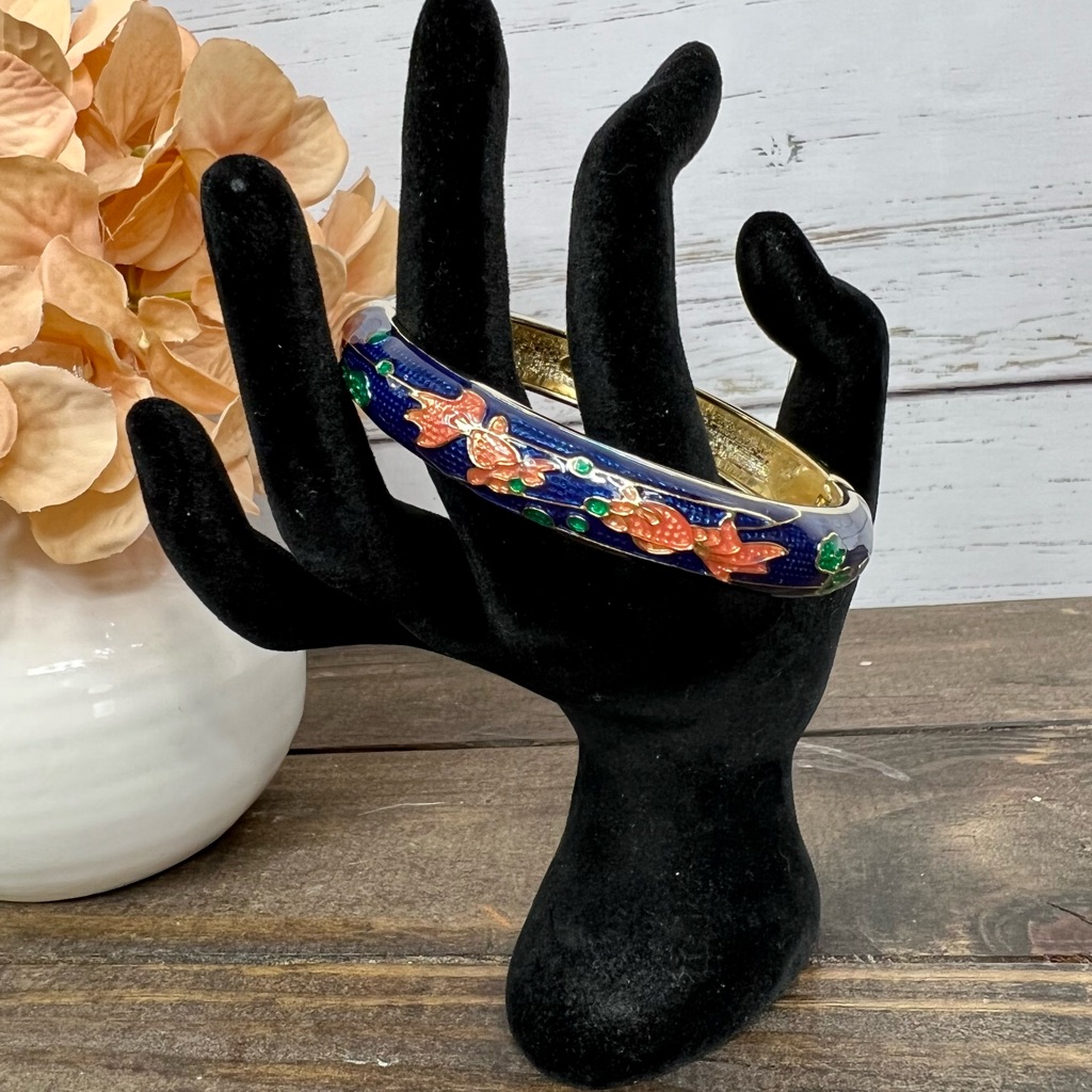 Vintage Jtf Gold-Tone Goldfish Cloisonne Clamper Bracelet